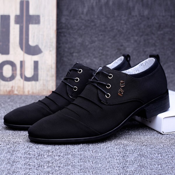 Men Canvas Breathable Non Slip Pointy Toe Brief Business Casual Shoes 