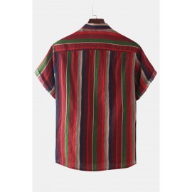 Striped Buttoned Short Sleeve Men's Shirt
